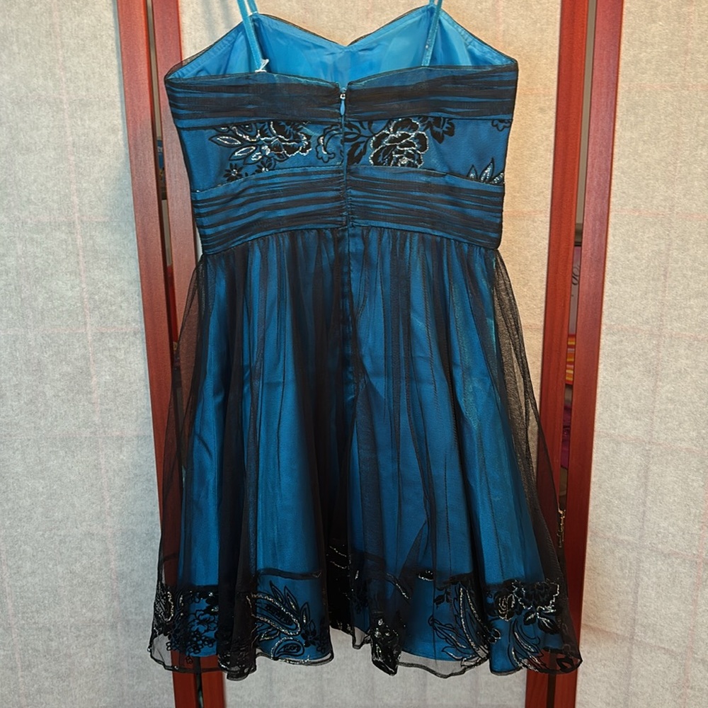 Hailey Logan Teal and Black Strapless Cocktail Dress - Picture 2 of 4